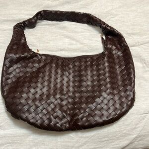 Melie Bianco espresso brown Brigitte woven faux leather satchel shoulder bag